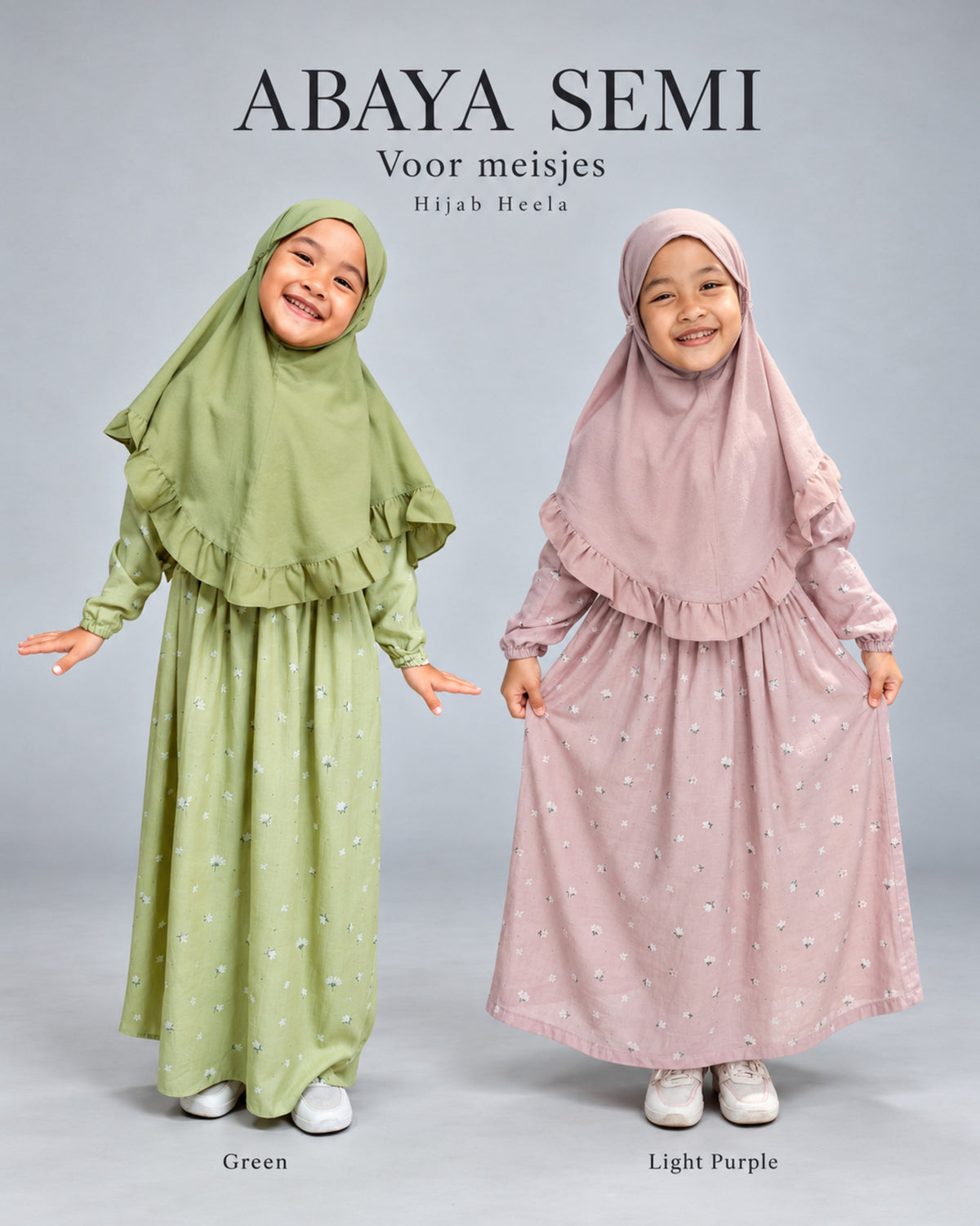 Abaya Semi voor meisjes ā Green en Light Purple ā Hijab Heela