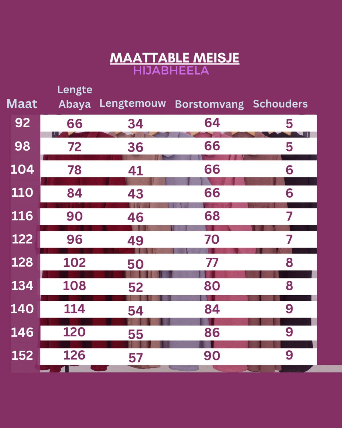 Abaya Semi voor meisjes ā maattabel ā Hijab Heela