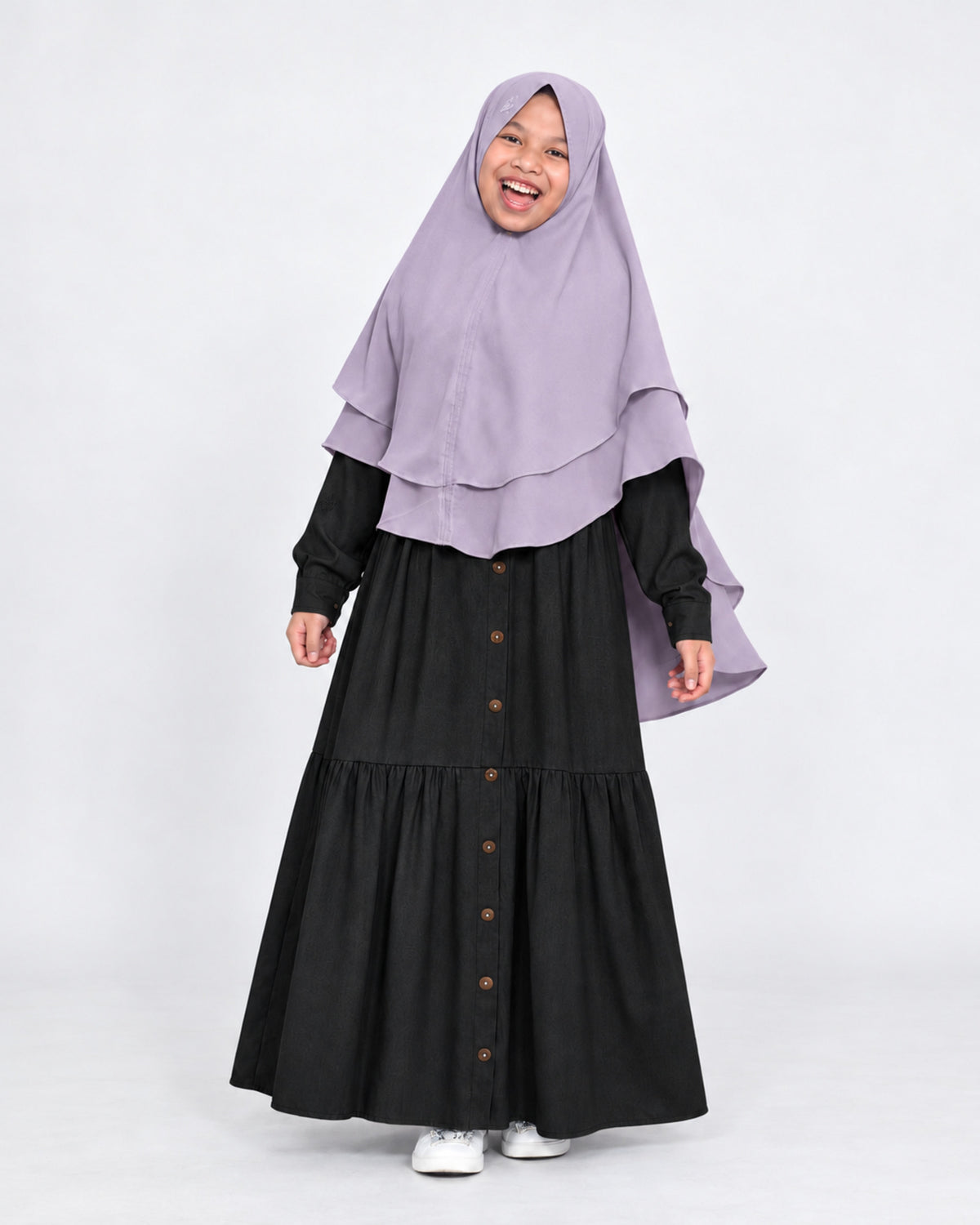 Khimar Fitri voor meisjes ā Light Lavender met Abaya Sofia zwart ā Hijab Heela