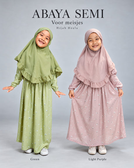 Abaya Semi voor meisjes – Green en Light Purple – Hijab Heela